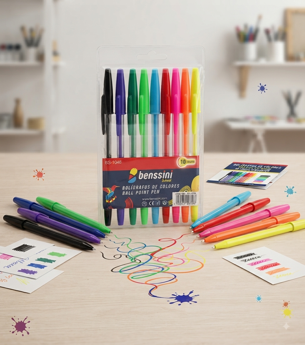 Set de 10 Bolígrafos de Colores – Trazo Suave y Preciso para tus Proyectos